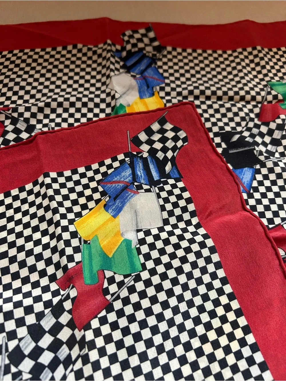Ralph Martin & Co. 100% Silk Racing Flag Scarf in Red Border